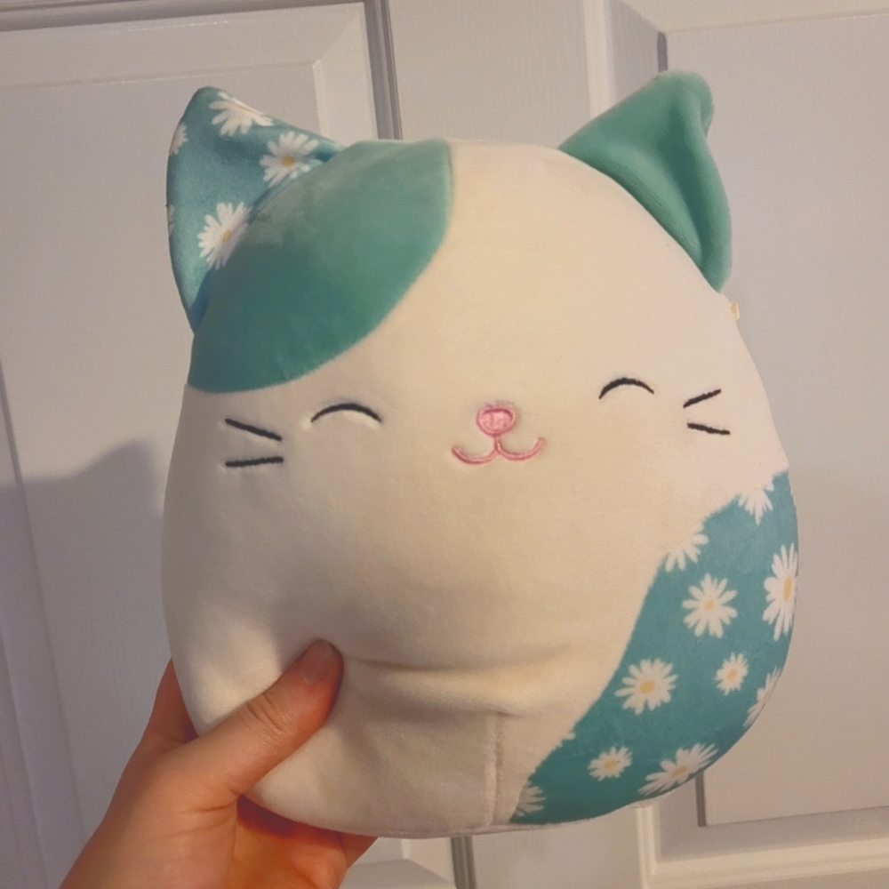 Blue Easter daisy squishmallow cat no hang tag, butt tag yes - kelsa the cat